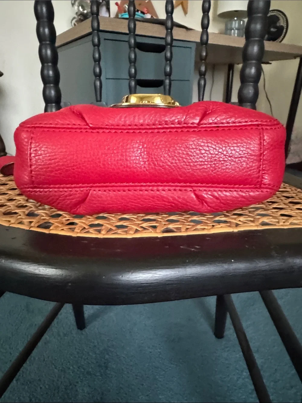 Michael Kors Red Pebbled Leather Crossbody with Gold-Tone Lock